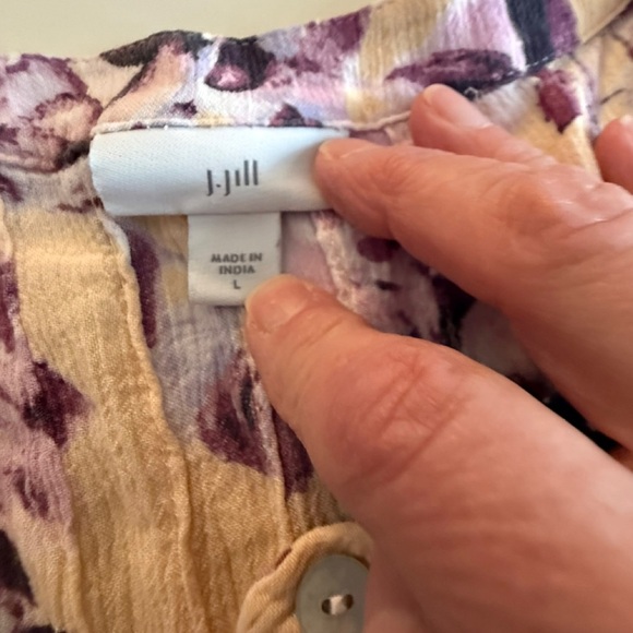 J. Jill Cream and Purple Floral Pintuck Bell Sleeve Blouse - Picture 7 of 7